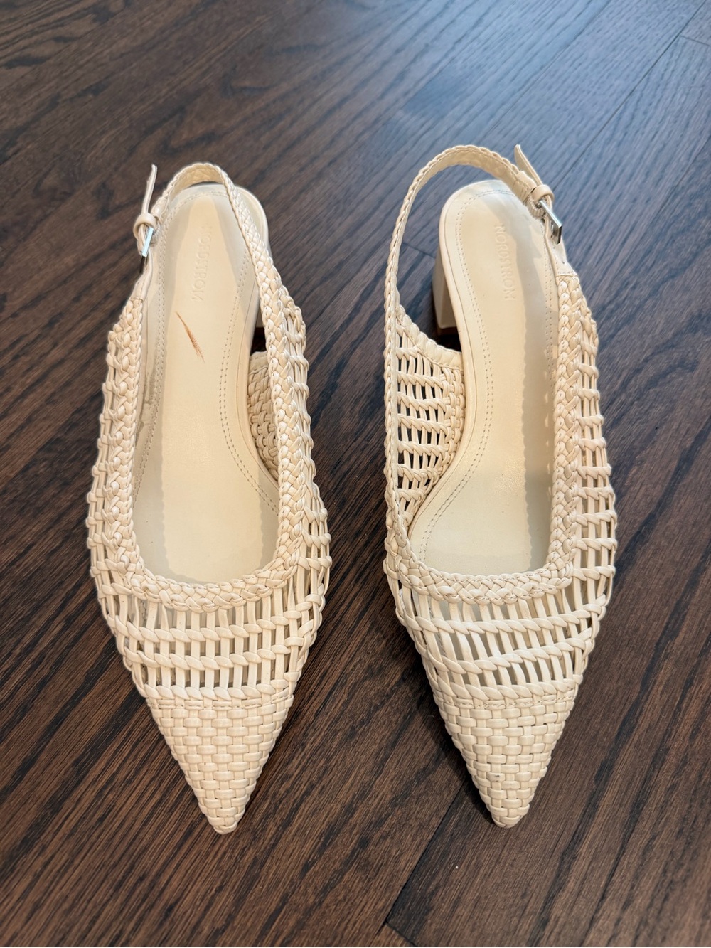 Nordstrom Cream Woven Pointed-Toe Slingback Heels